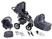 Wózki dziecięce - Wózek 3w1 wielofunkcyjny SATURN grafit + kwiaty / KRASNAL - miniaturka - grafika 1