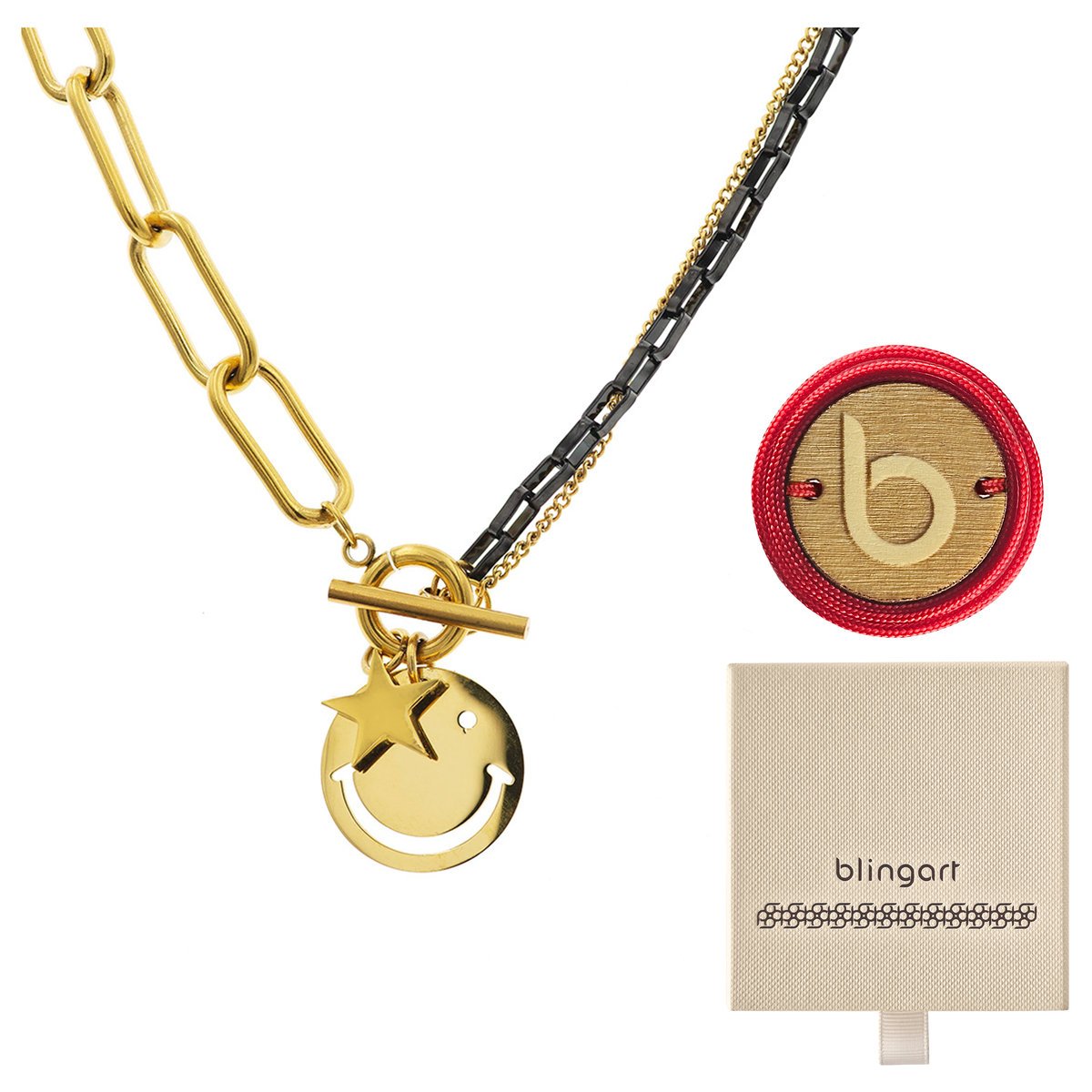 Naszyjnik łańcuszek celebrytka pozłacana stal uśmi