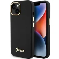 Etui i futerały do telefonów - Etui Guess Silicone Script Metal Logo & Frame na iPhone 15 - czarne - miniaturka - grafika 1