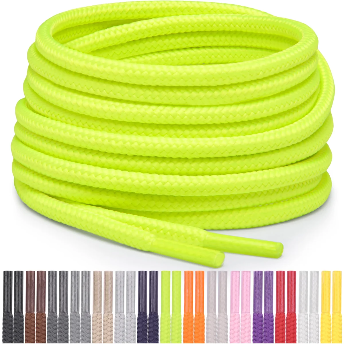 Miscly Sznurówki Okrągłe do Obuwia, Adidasów i Butów Wysokich, Dostępne w Wielu Długościach i Kolorach (Neonowy Zielony/Żółty, 114 cm)