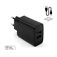 Ładowarki do telefonów - Ładowarka sieciowa FIXED 2xUSB 15W Smart Rapid Charge + USB-C kabel 1m FIXC15-2UC-BK) Czarna - miniaturka - grafika 1