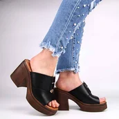 Klapki i japonki damskie - VINCEZA 17308 damskie klapki na grubym obcasie i platformie czarne - miniaturka - grafika 1