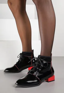 Czarno-Czerwone Sznurowane Botki Vices z Lakierowanym Połyskiem Nuzzasa - Botki damskie - miniaturka - grafika 1