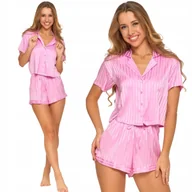 Piżamy damskie - PIŻAMA DAMSKA DWUCZĘŚCIOWA SATYNOWA W PASKI Z KOŁNIERZYKIEM MORAJ 3XL PINK - miniaturka - grafika 1