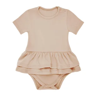 Body z baskinką beżowe, krótki rękaw 68 - Body dla niemowląt - miniaturka - grafika 1