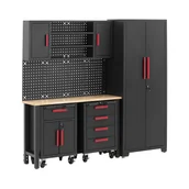 Pozostałe wyposażenie warsztatu - MSW Szafa warsztatowa modułowa blat 132 x 42,7 x 2,5 cm ściana perforowana 2 szafki na kółkach zamykana - miniaturka - grafika 1