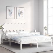 Łóżka - Rama łóżka z wezgłowiem, biała King Size, lite drewno Lumarko! - miniaturka - grafika 1