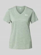 Koszulki i topy damskie - T-shirt z dekoltem w serek - miniaturka - grafika 1