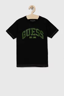Koszulki dla chłopców - Guess t-shirt dziecięcy kolor czarny melanżowy - grafika 1