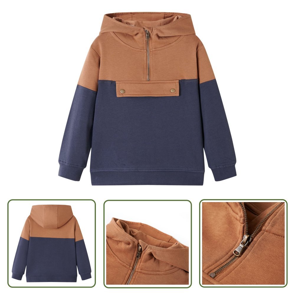 Bluza dziecięca z kapturem i krótkim zamkiem - antracyt i koniak - 92 - Bluza Chłopięca