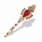 Broszki - Broszka berło królewskie z perłami i kryształkami złota 6,5 cm - miniaturka - grafika 1