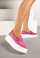 Mokasyny damskie - Fuksjowe Mokasyny ze Skóry Naturalnej na Platformie Eleanine - miniaturka - grafika 1