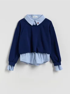 Reserved - Bluza z imitacją koszuli - granatowy - Bluzy dla dziewczynek - miniaturka - grafika 1