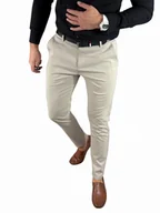 Spodnie męskie - Spodnie wizytowe slim chino gładkie beżowe DJ013 - W38 - miniaturka - grafika 1