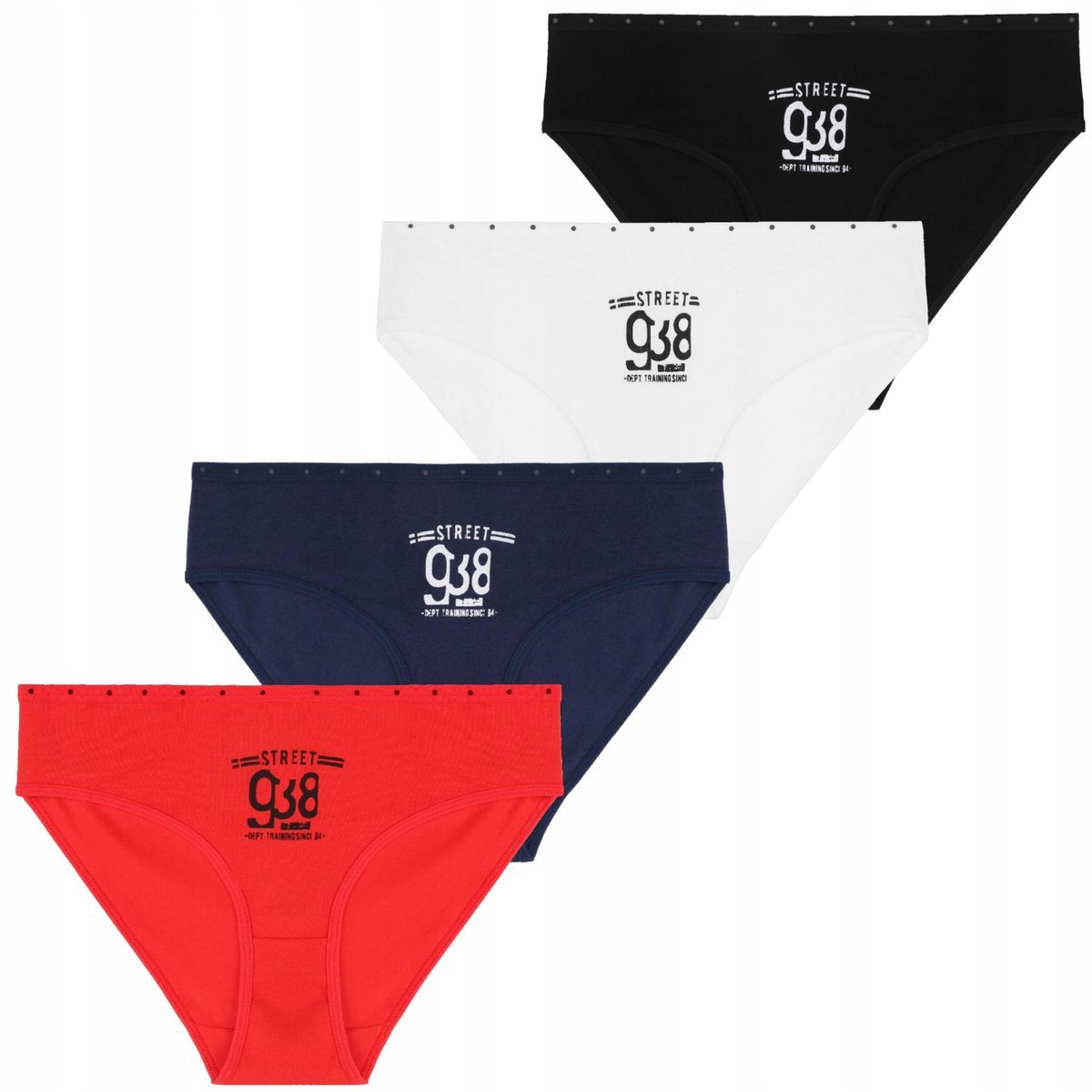 4X MAJTKI DAMSKIE FIGI BIKINI BAWEŁNIANE Z NADRUKIEM KOLOROWE MORAJ M