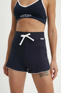 Tommy Hilfiger szorty lounge kolor granatowy gładkie high waist UW0UW05235 - Spodenki damskie - miniaturka - grafika 1