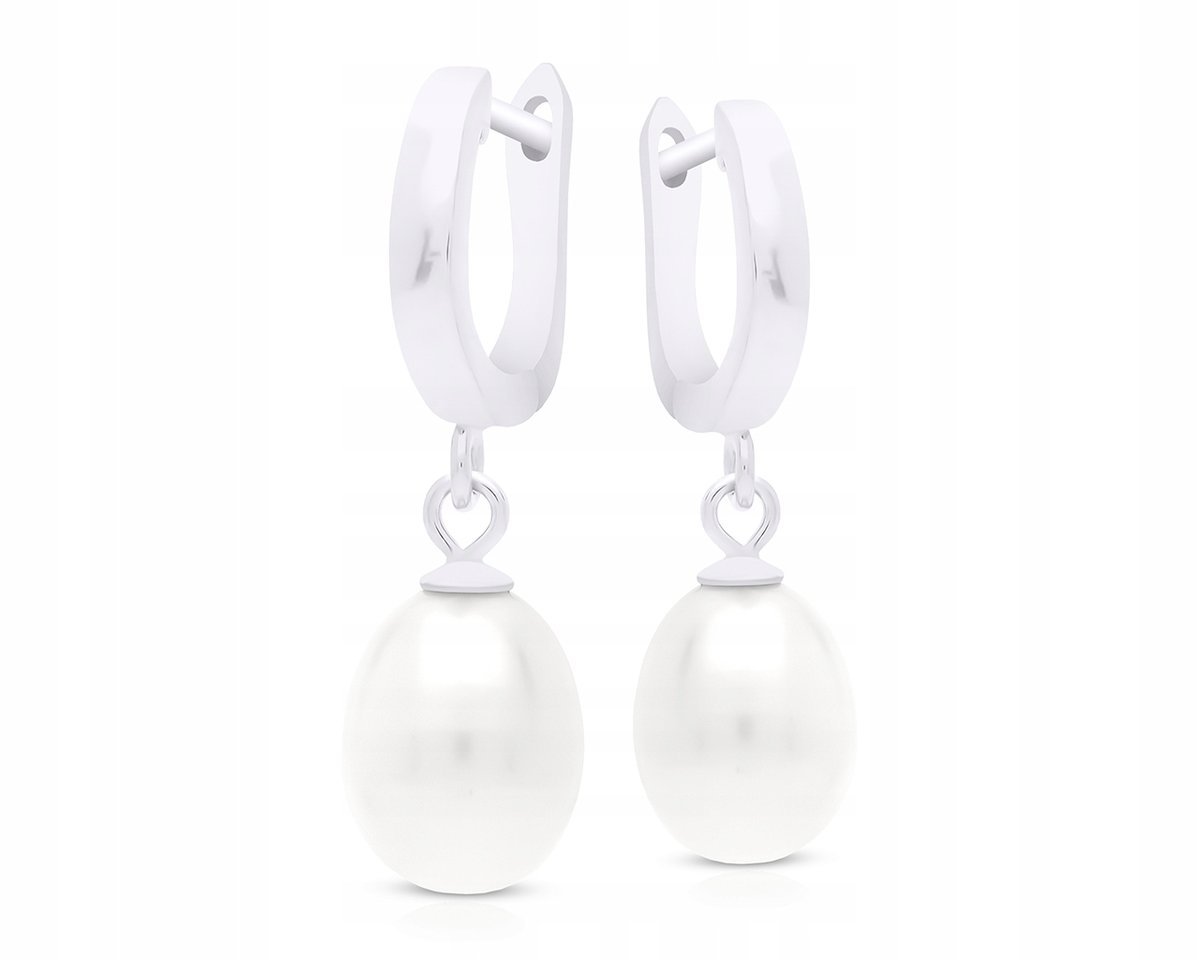 Kolczyki Srebrne Wiszące z Perłą Angielskie Zapięcie Damskie pr. 925