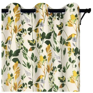 Voppi Zasłona dekoracyjna na przelotkach 140 x 250 cm jasna zasłona w złote i zielone liście kwiaty zasłona okienna do domu - Zasłony - miniaturka - grafika 1