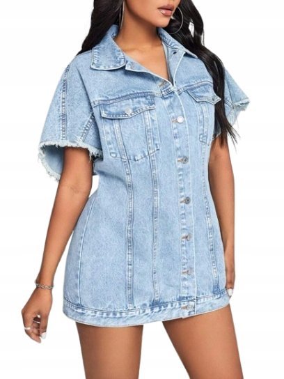 SHEIN JEANSOWA SUKIENKA PROSTA NIEBIESKA Z GUZIKAMI 46 11EF