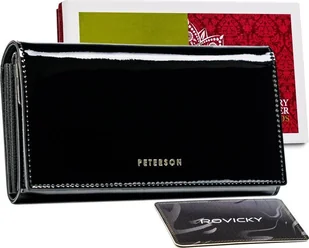 Peterson Czarny portfel damski skórzany z akcentem Peterson NoSize - Portfele - miniaturka - grafika 1