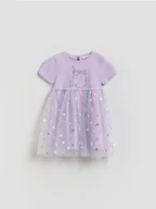 Sukienki i spódniczki dla dziewczynek - Reserved - Bawełniana sukienka z tiulowym dołem - lawendowy - miniaturka - grafika 1