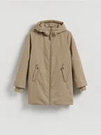 Kurtki damskie - Reserved - Długa kurtka z kapturem - beżowy - miniaturka - grafika 1