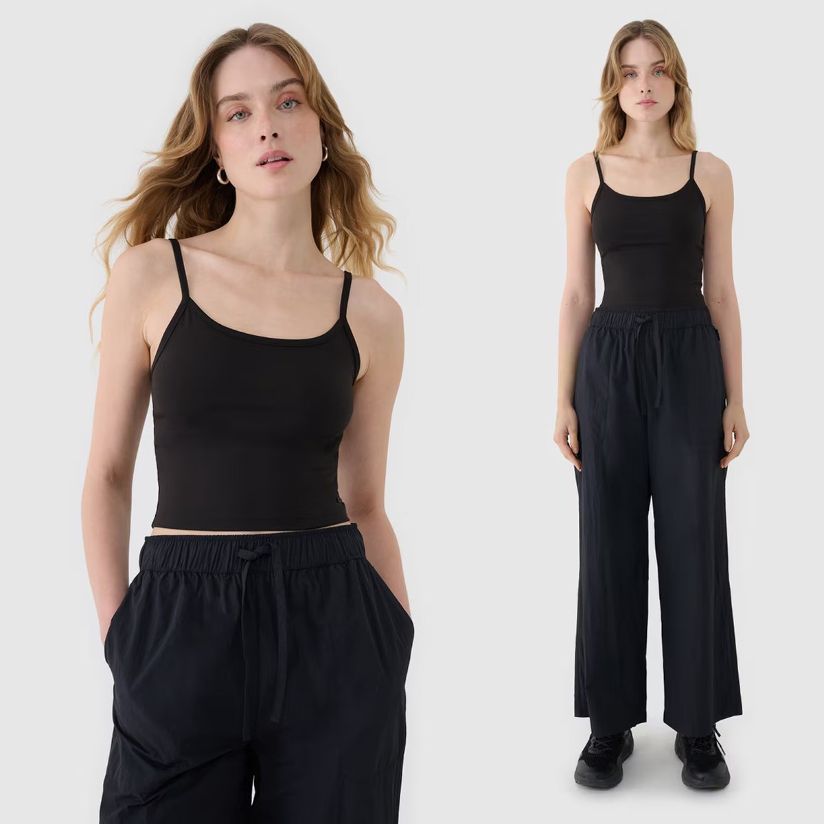 Crop-top Damski 4F Slim Fit Koszulka Na Ramiączkach Czarna 4FWSS25TSLEF127 M Czarny