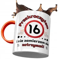 Kubki - Kubek Pomarańczowy na Urodziny 16 16ste 16-ste z Nadrukiem ze Zdjęciem + Opakowanie na prezent (wzór 04) - miniaturka - grafika 1
