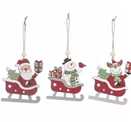 Bombki - Ozdoby Świąteczne Drewno Choinka 3 Szt Mikołaj - miniaturka - grafika 1