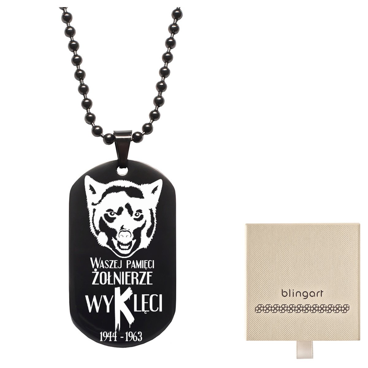 Czarny nieśmiertelnik z łańcuszkiem + TWÓJ GRAWER