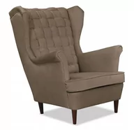 Fotele - Fotel Uszak CIEMNY BEŻ tkanina hydrofobowa wygodny - miniaturka - grafika 1