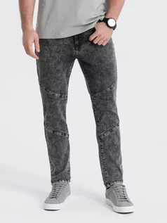 Spodnie męskie - Spodnie męskie jeansowe z przeszyciem na kolanach - szary V3 OM-PADP-0109 - grafika 1
