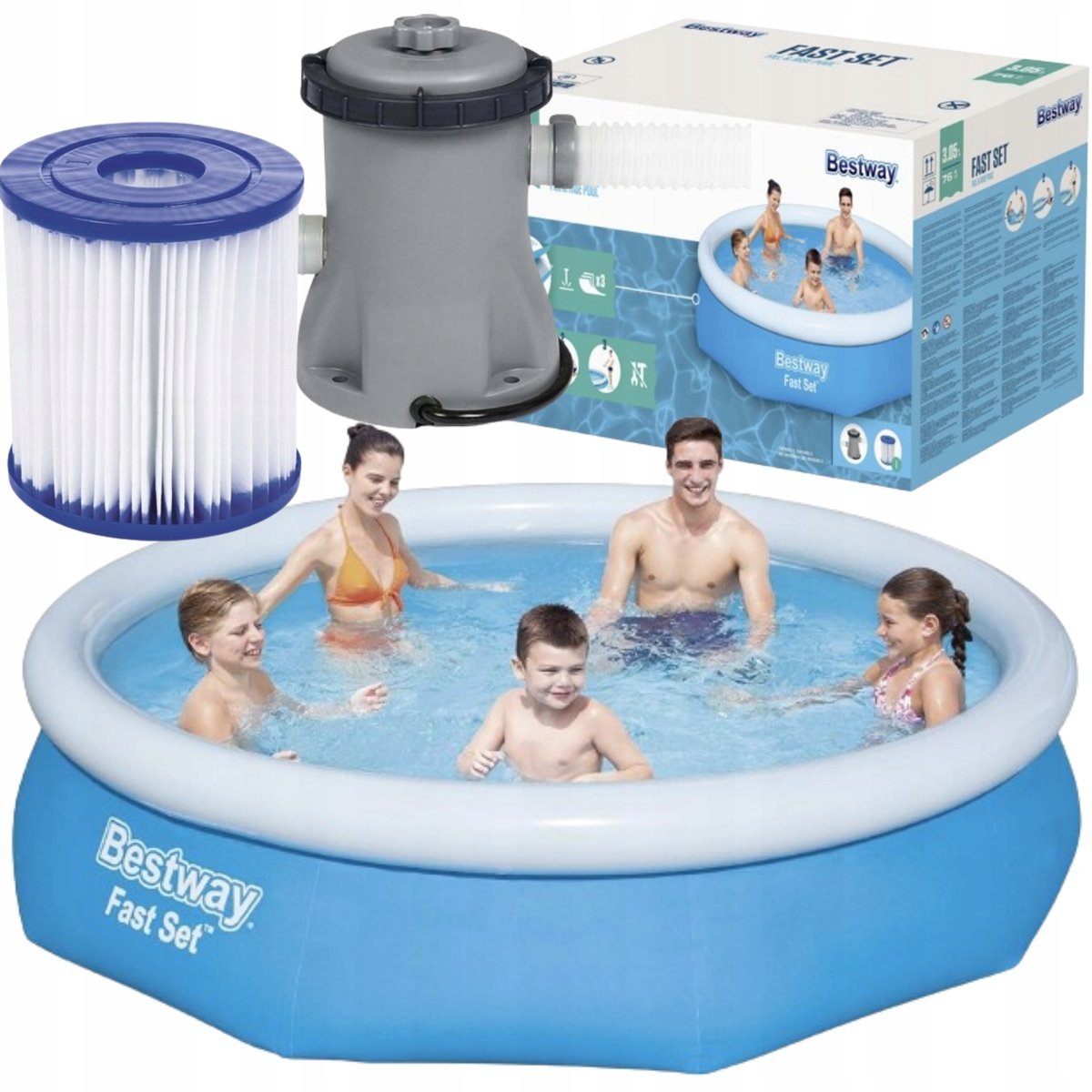 Bestway ZESTAW BASEN ROZPOROWY OKRĄGŁY Z POMPĄ FILTR 244 x 305 cm OGRODOWY