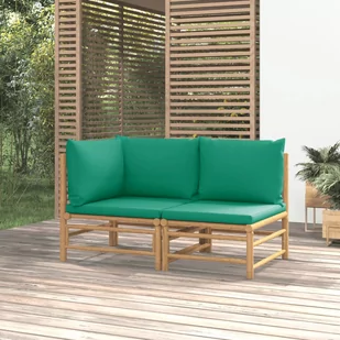vidaXL 2-cz. zestaw mebli do ogrodu, zielone poduszki, bambus - Komplety wypoczynkowe - miniaturka - grafika 1