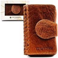 Portfele - Mały portfel damski ze skóry naturalnej brązowy portmonetka do torebki na zatrzask i suwak klasyczny prezent rozbudowany na karty ochrona RFID PETER.. - miniaturka - grafika 1