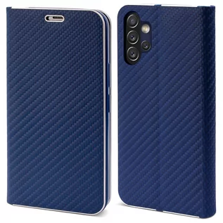 Portfele - Moozy Etui z portfelem do Samsung A13, ciemnoniebieskie włókno węglowe – etui z klapką z metalowym obramowaniem, magnetyczne zamknięcie, klapka z uc.. - grafika 1