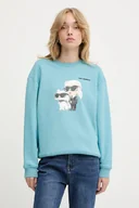 Bluzy damskie - Karl Lagerfeld bluza IKON damska kolor turkusowy z nadrukiem A3W20057 - miniaturka - grafika 1