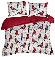 Pościel - Pościel Melody 220x200 + 70x80 biały czerwony z nadrukiem świątecznym - miniaturka - grafika 1