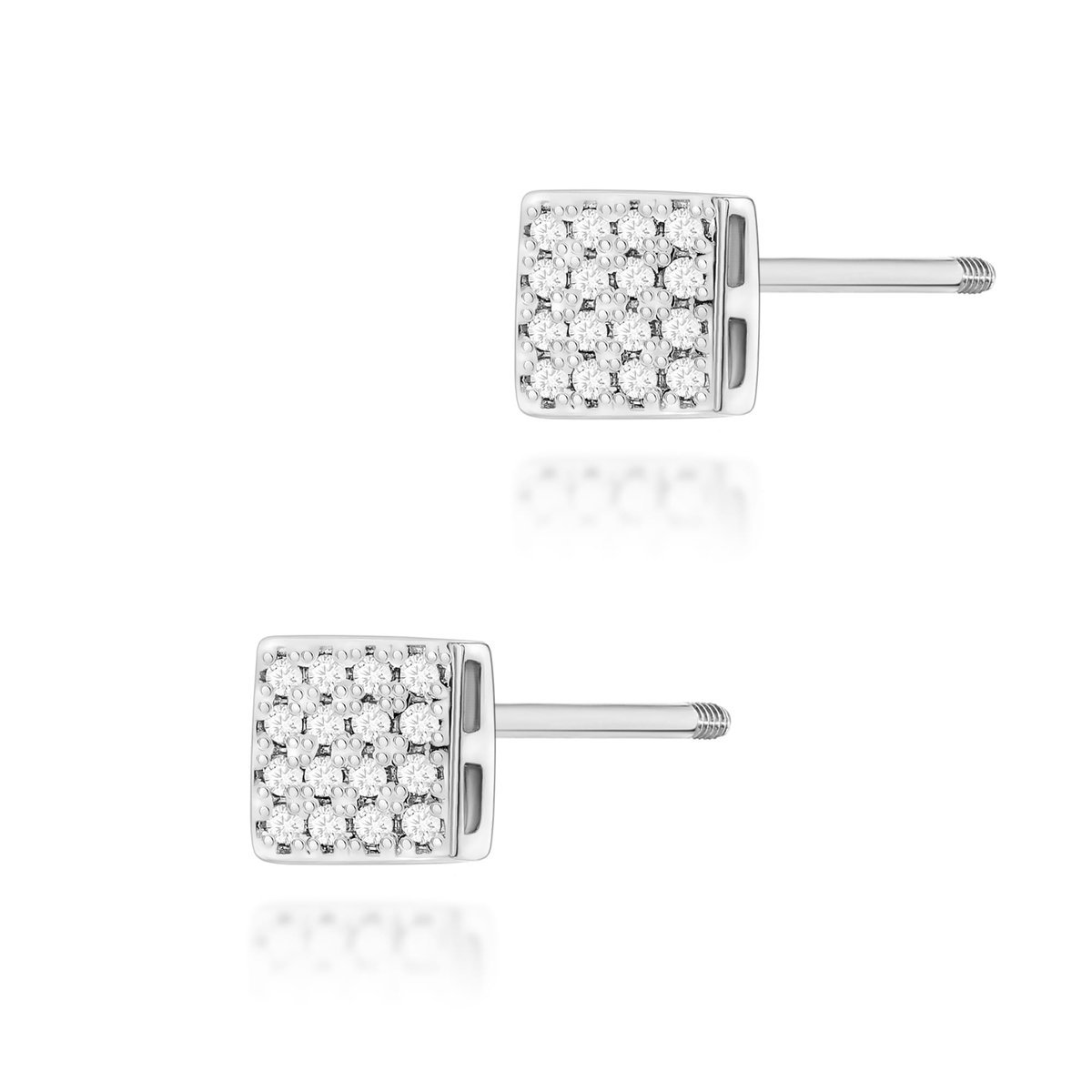 Złote kolczyki z diamentami białe złoto sztyft zakręcany pr. 585