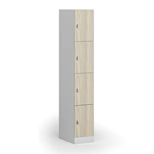 Szafka ubraniowa ze schowkami, 4 schowki, 1850 x 300 x 500 mm, zamek obrotowy, drzwi laminowane, dąb naturalny - Szafki biurowe - miniaturka - grafika 1