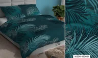 Poszewki na poduszki - Poszewka satynowa 40x40 turkusowa ciemna liście zapinana na suwak KARO Satin - miniaturka - grafika 1