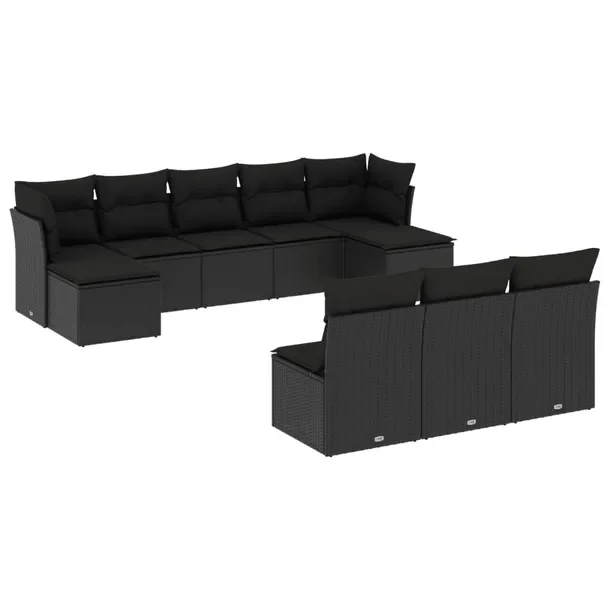 Zestaw mebli ogrodowych modułowych z poduszkami, czarny, rattan PE, 55x62x