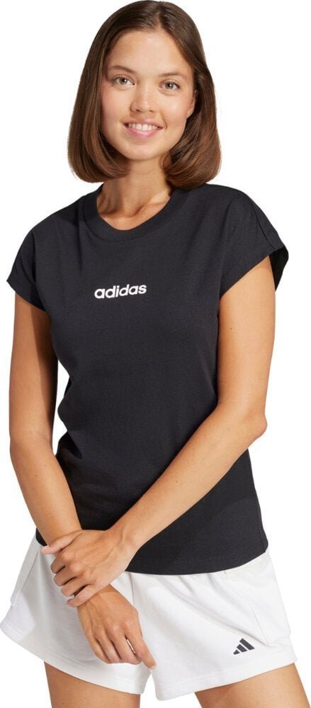 adidas Women's Essentials LINEAR Cotton T-Shirt, Black/White, XL