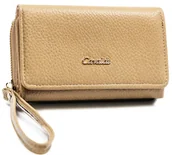 Portfele - Pojemny stylowy portfel damski na karty elegancka portmonetka na suwak skóra ekologiczna Cavaldi, ciemny beżowy - miniaturka - grafika 1