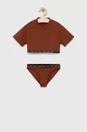 Stroje kąpielowe dla dziewczynek - Calvin Klein Jeans dwuczęściowy strój kąpielowy dziecięcy kolor brązowy - miniaturka - grafika 1