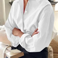 Koszule damskie - TEMU Minimalistyczna Koszula w Jasnoróżowym Kolorze dla Kobiet - Długi Rękaw, Kołnierzyk, Możliwość Prania w Pralce, Poliester, Całoroczna Odzież - miniaturka - grafika 1