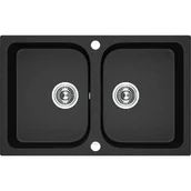 Zlewozmywaki - Laveo Celia - zlewozmywak 2-komorowy bez ociekacza czarny SBC 720T - miniaturka - grafika 1