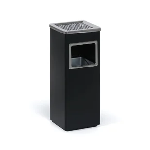 Zewnętrzny kosz na śmieci z popielniczką, 11,5 l, wewnętrzny pojemnik, czarny / stal nierdzewna - Wyposażenie miejsc publicznych - miniaturka - grafika 1
