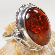 Pierścionki - 114-56 Pierścionek Srebro z Bursztynem - rozm.15 - miniaturka - grafika 1