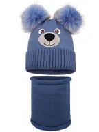 Czapki damskie - Chłopięcy komplet zimowy czapka i komin misiek niebieski Ambra r.44/46 - miniaturka - grafika 1